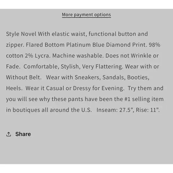 Bevy Flog Navel Platinum Blue Diamond Pants Womens 25 $220 Retail - Picture 3 of 8